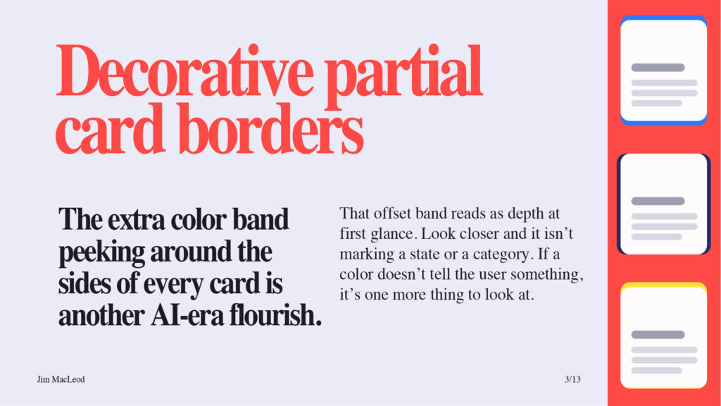 Slide on decorative partial card borders, showing cards with colored bands peeking out behind them.