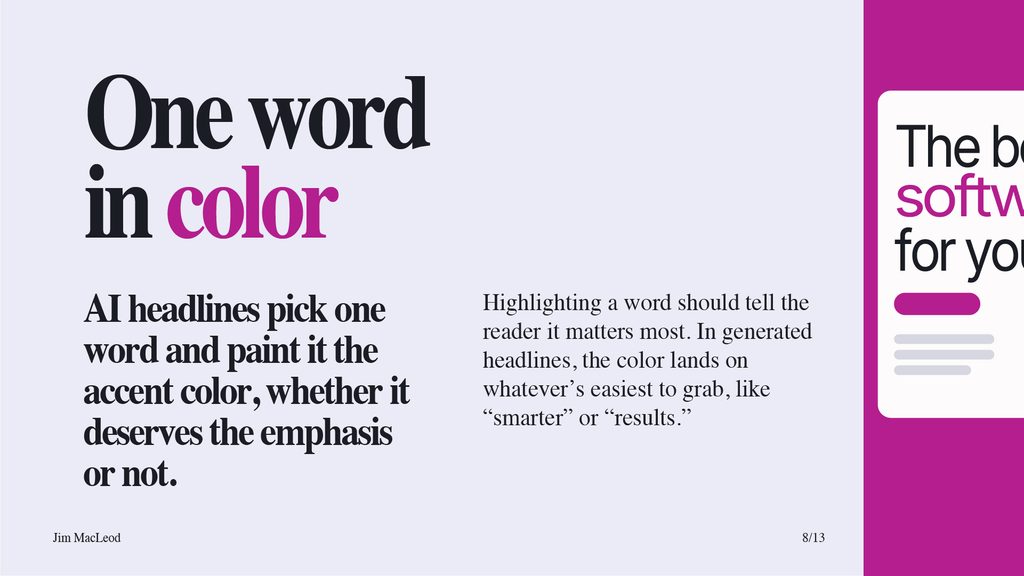Slide showing one word in color
