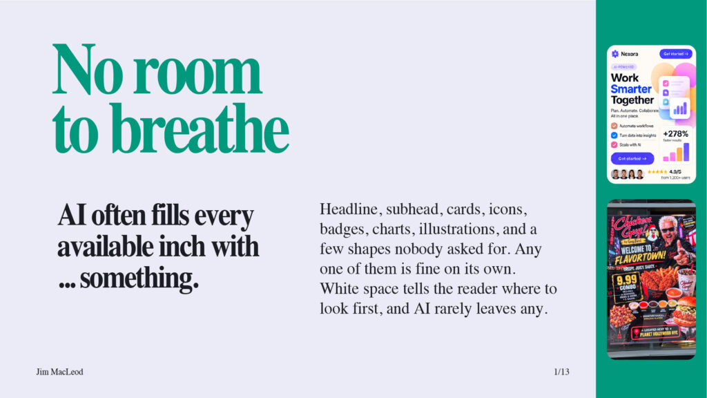 Slide on no room to breathe, showing a crowded page with no white space.